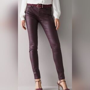 White House Black Market Skinny Croc Coated Jeans Black/Cherry 4/Small